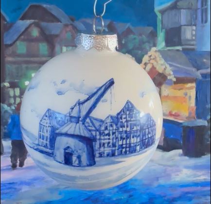 Tannenbaumkugel Hansestadt Stade, Design nach Delfter Art 10cm