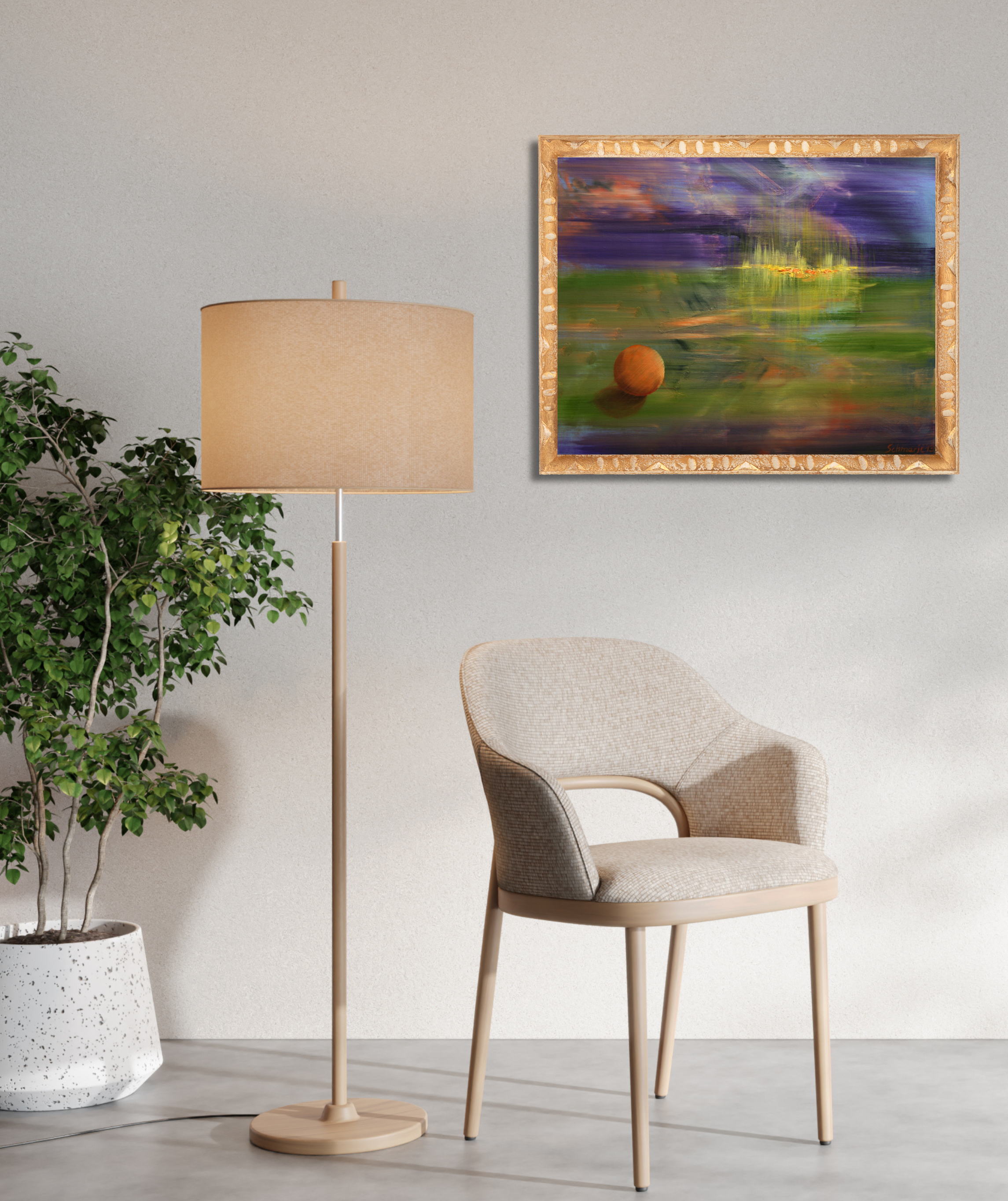 Abstraktion Kugel, Ölgemälde 50 x 60 cm