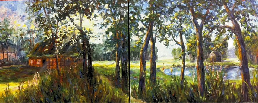 Landschaft, Ölgemälde 2-teilig 80 x 200 cm