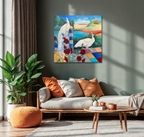 "Pfauen, weiß" - Ölgemälde auf Leinwand, 80 cm x 80 cm