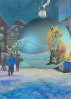 Tannenbaumkugel - Fuchs im Schnee - Hellblau 10cm