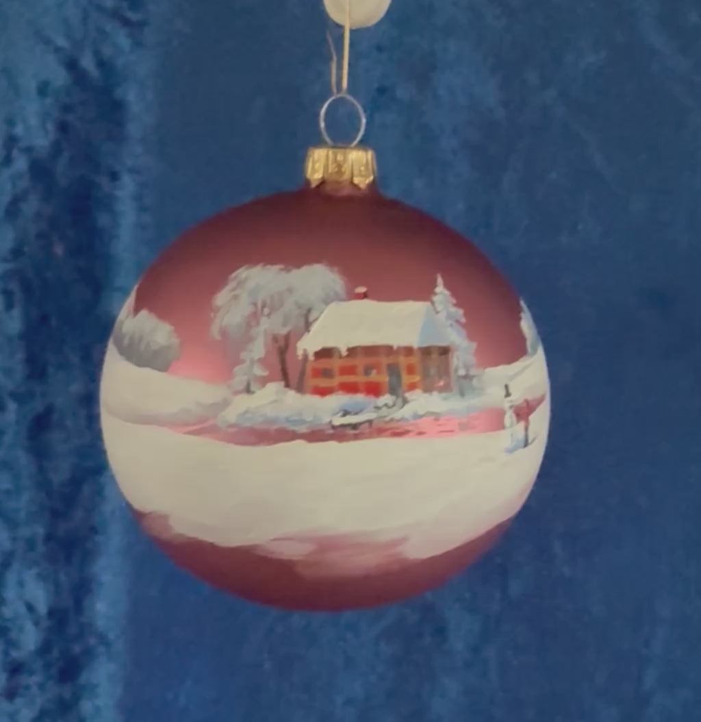 Weihnachtsbaumkugel - Bergchalet am See, Altrosa 10