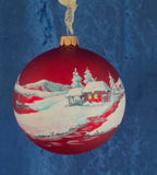 Tannenbaumkugel - Schneebedecktes Haus am Flussufer, Rot 10