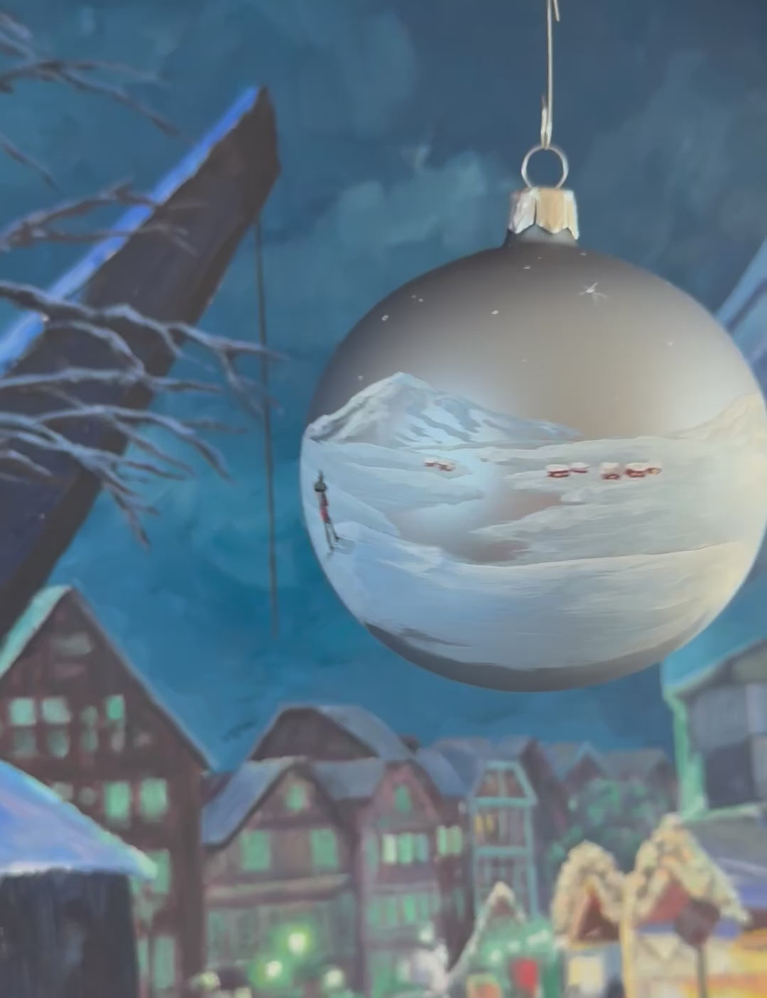 Weihnachtsbaumkugel - Bergsteiger im Schnee, Silber 10cm