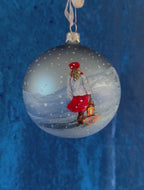 Tannenbaumkugel, Mädchen mit Laterne, 10 cm Silberblau