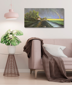 Landschaft mit Regenbogen, Ölgemälde 50 x 100 cm