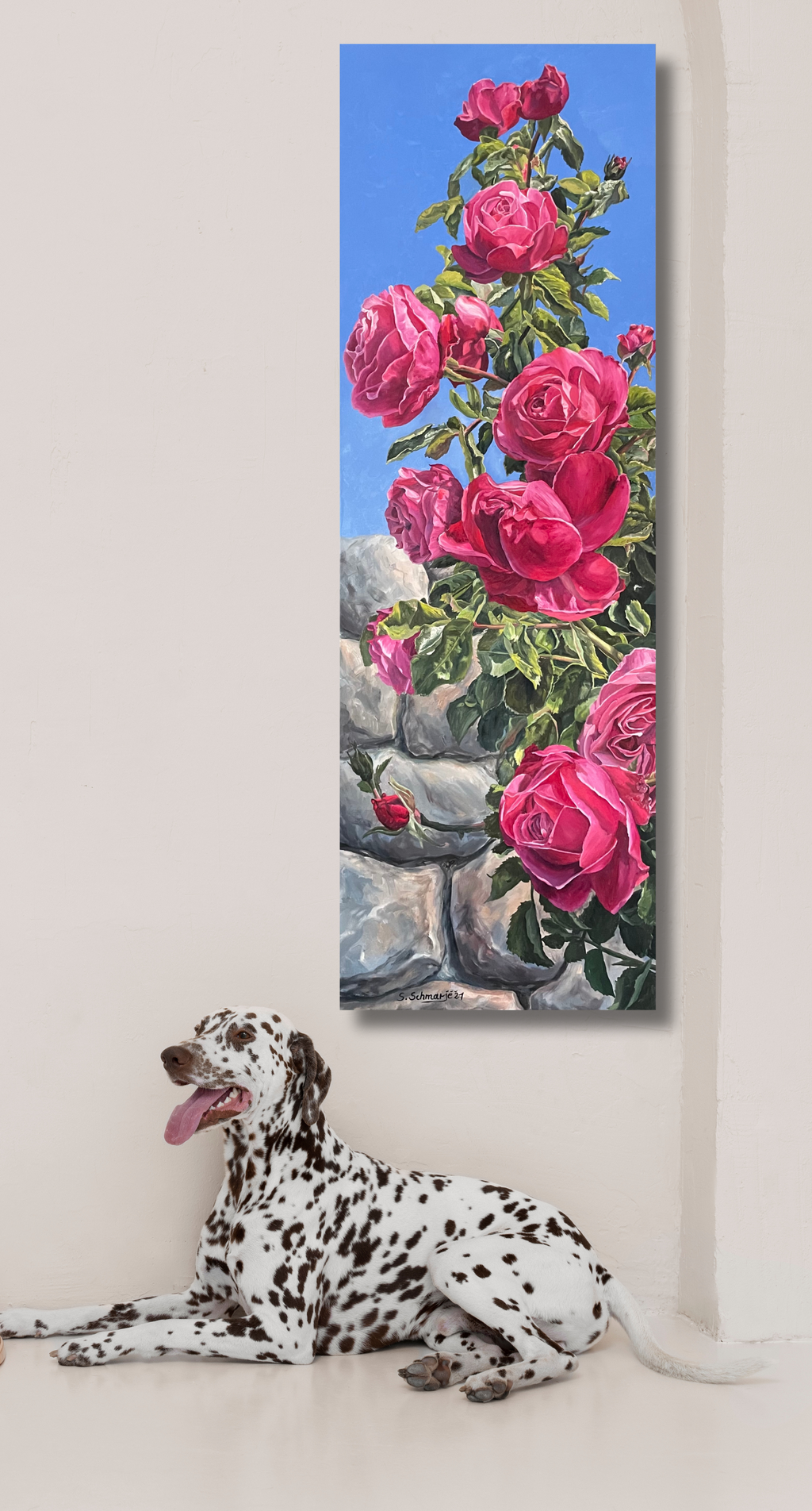 Rosen in Pink,  Ölgemälde 150 x 50 cm