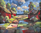 rote Häuser, Ölbild auf Harfaserplatte, 40x50cm