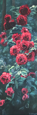 Rote Rosen, Ölgemälde 150 x 50 cm