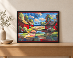rote Häuser, Ölbild auf Harfaserplatte, 40x50cm