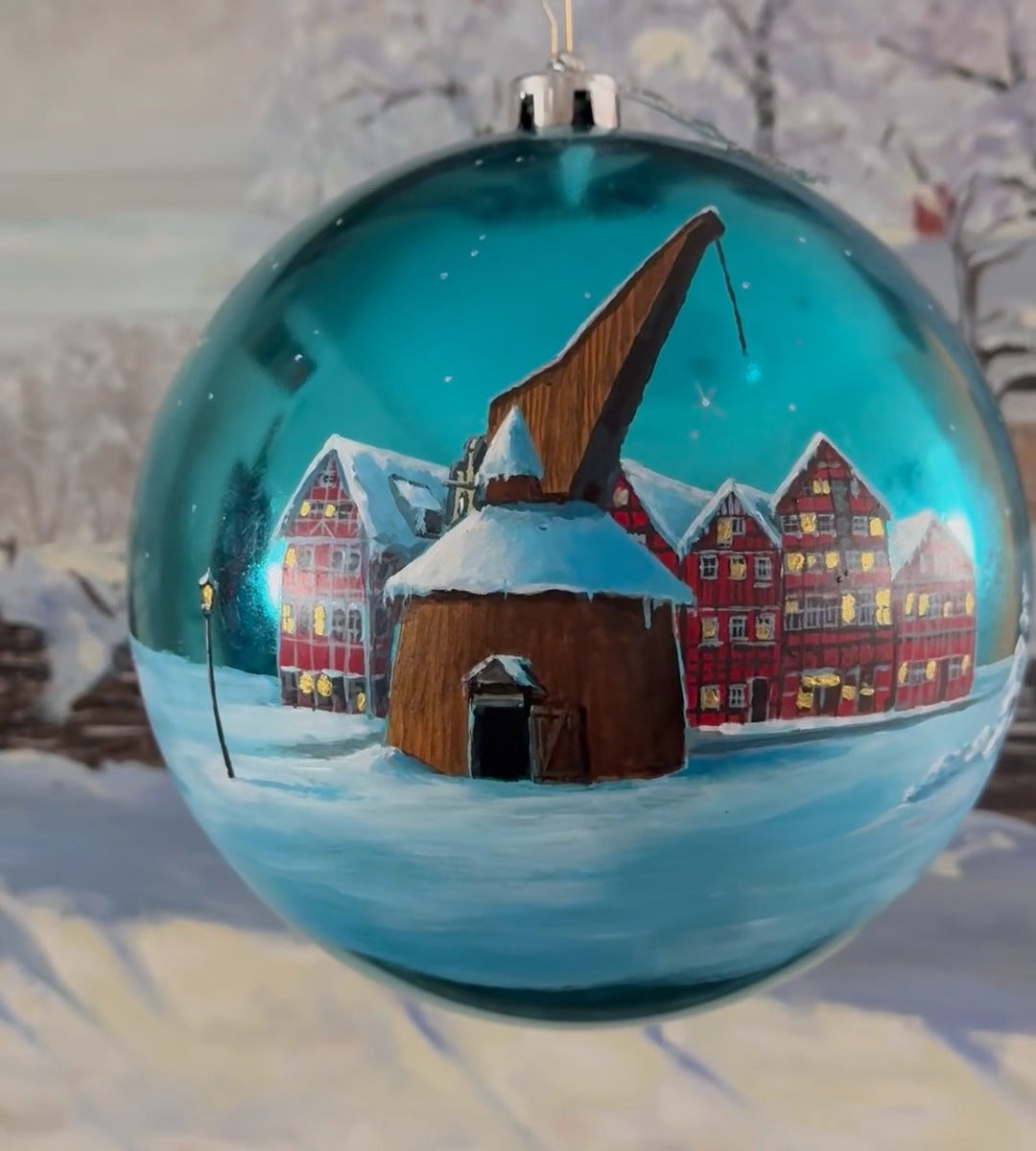 Tannenbaumkugel - Altstadt Stade im Schnee 20cm