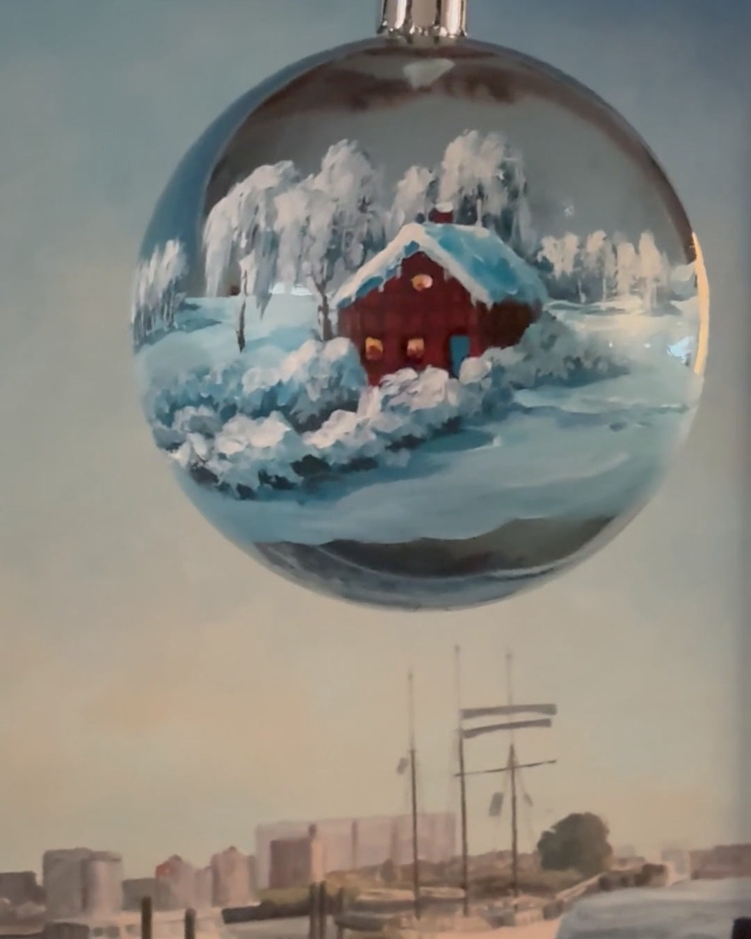 Weihnachtsbaumkugel - Kate am Eissee, Silberblau 10cm