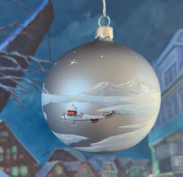 Weihnachtsbaumkugel - Bergsteiger im Schnee, Silber 10cm