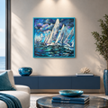 Segelregatta expressiv, Ölbild auf Leinwand, 80x80cm