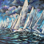 Segelregatta expressiv, Ölbild auf Leinwand, 80x80cm