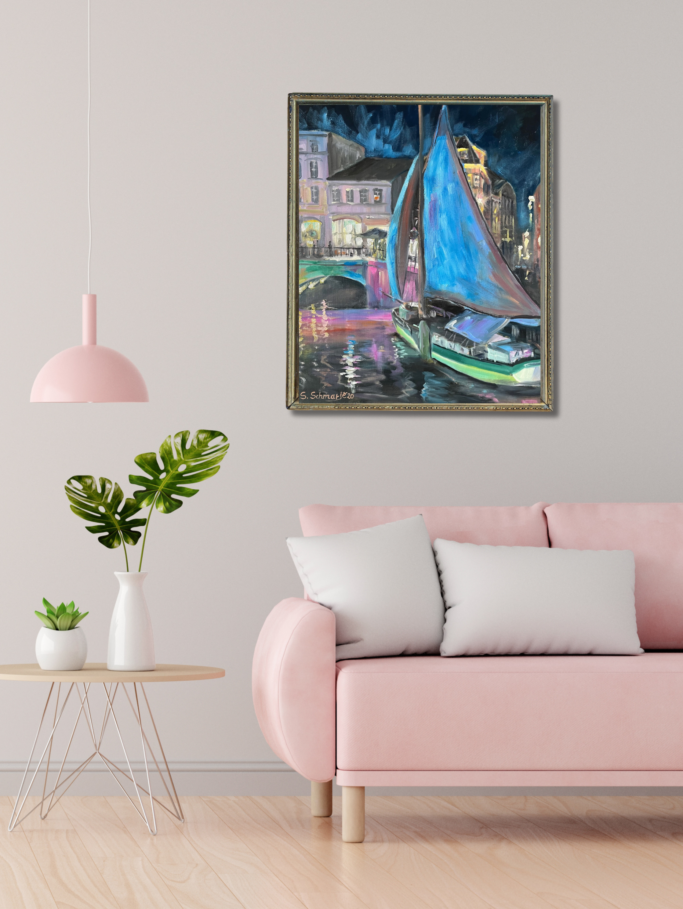 Stade Stadtfest Fischmarkt, Ölgemälde 60 x 50 cm