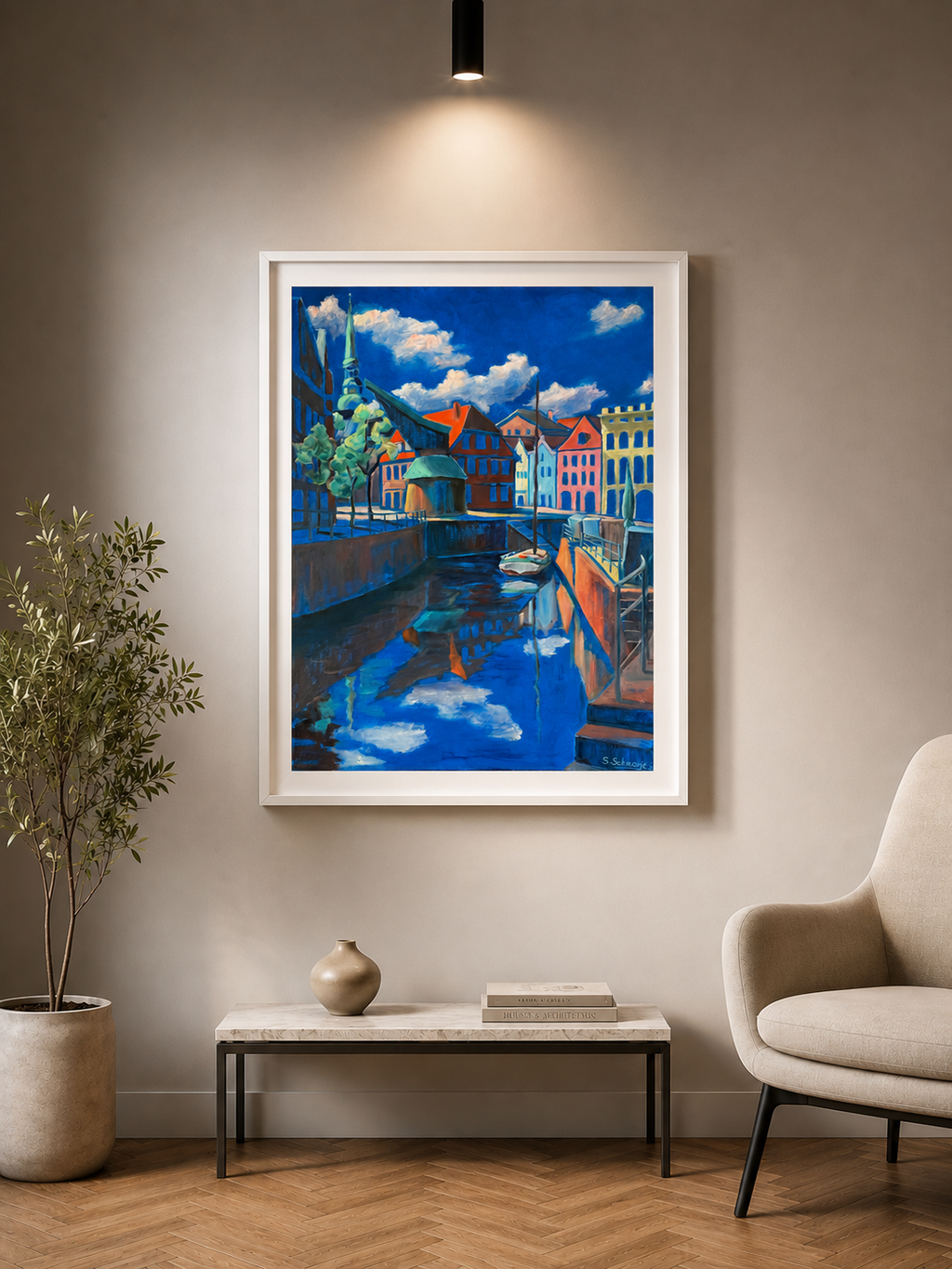 Stade Fischmarkt expressiv, Ölbild auf Leinwand, 80x60cm