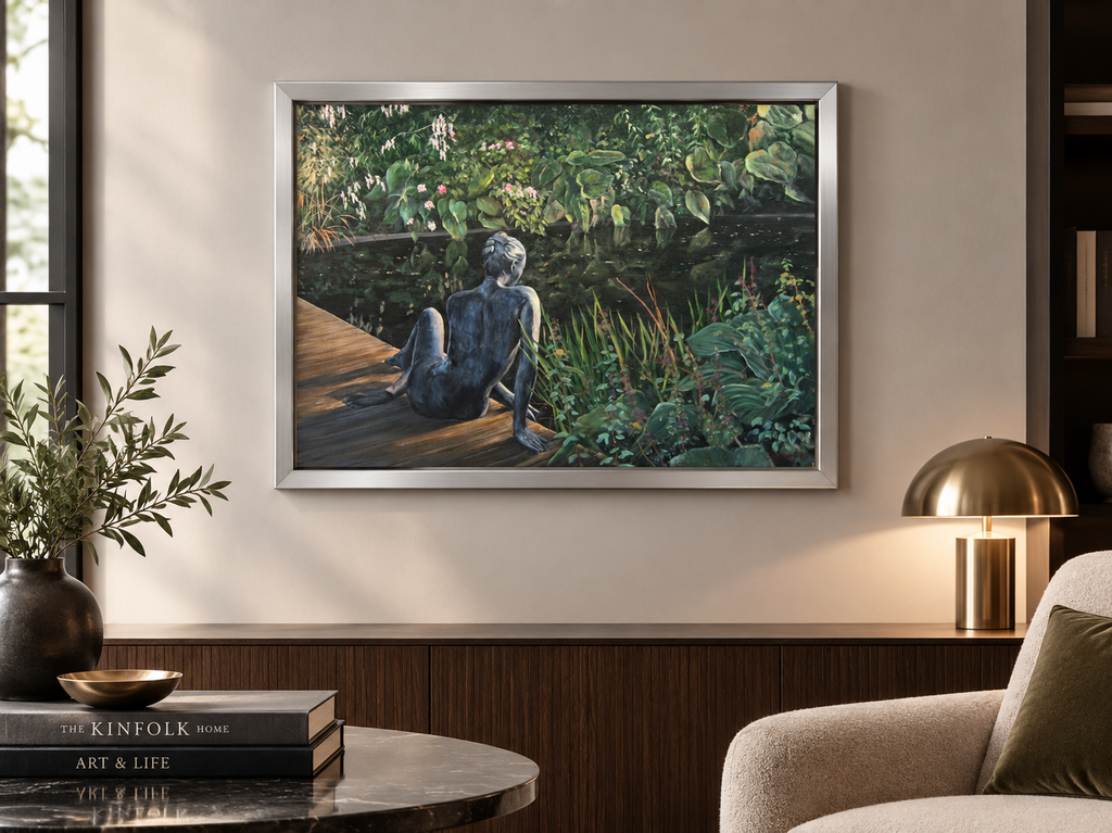 Statue am Teich, Ölbild auf Leinwand, 60x80cm
