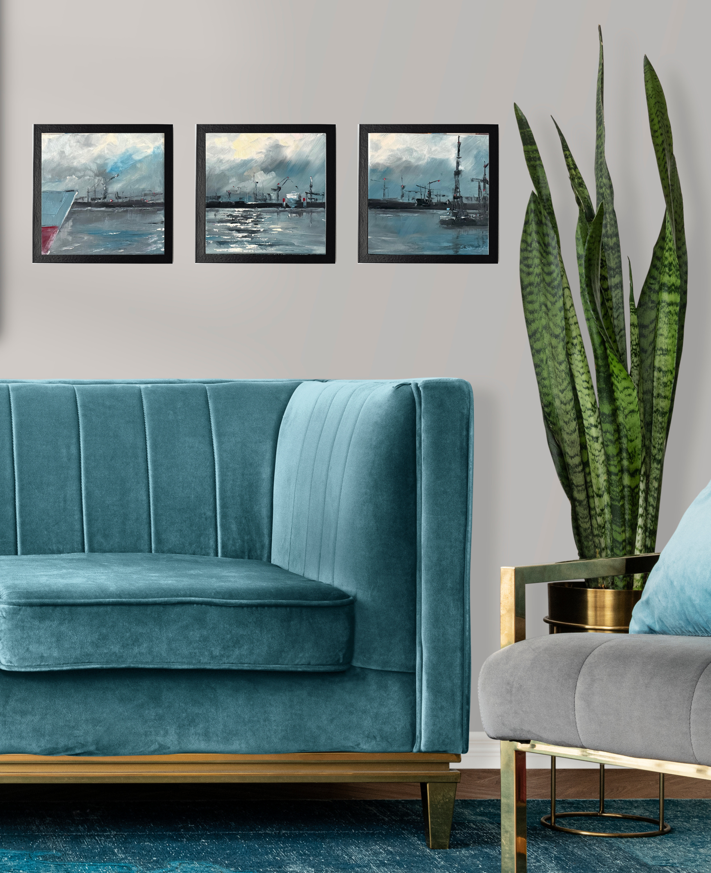 Hafen Hamburg Triologie, Öl auf Leinwand 3 x 20 cm x 20 cm