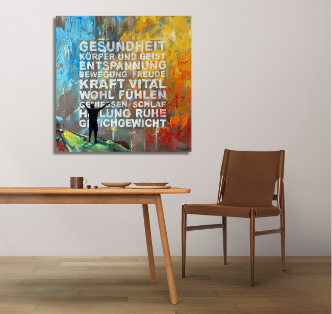 "Wünsche Gesundheit", Öl und Acryl auf Leinwand 80 x 80 cm