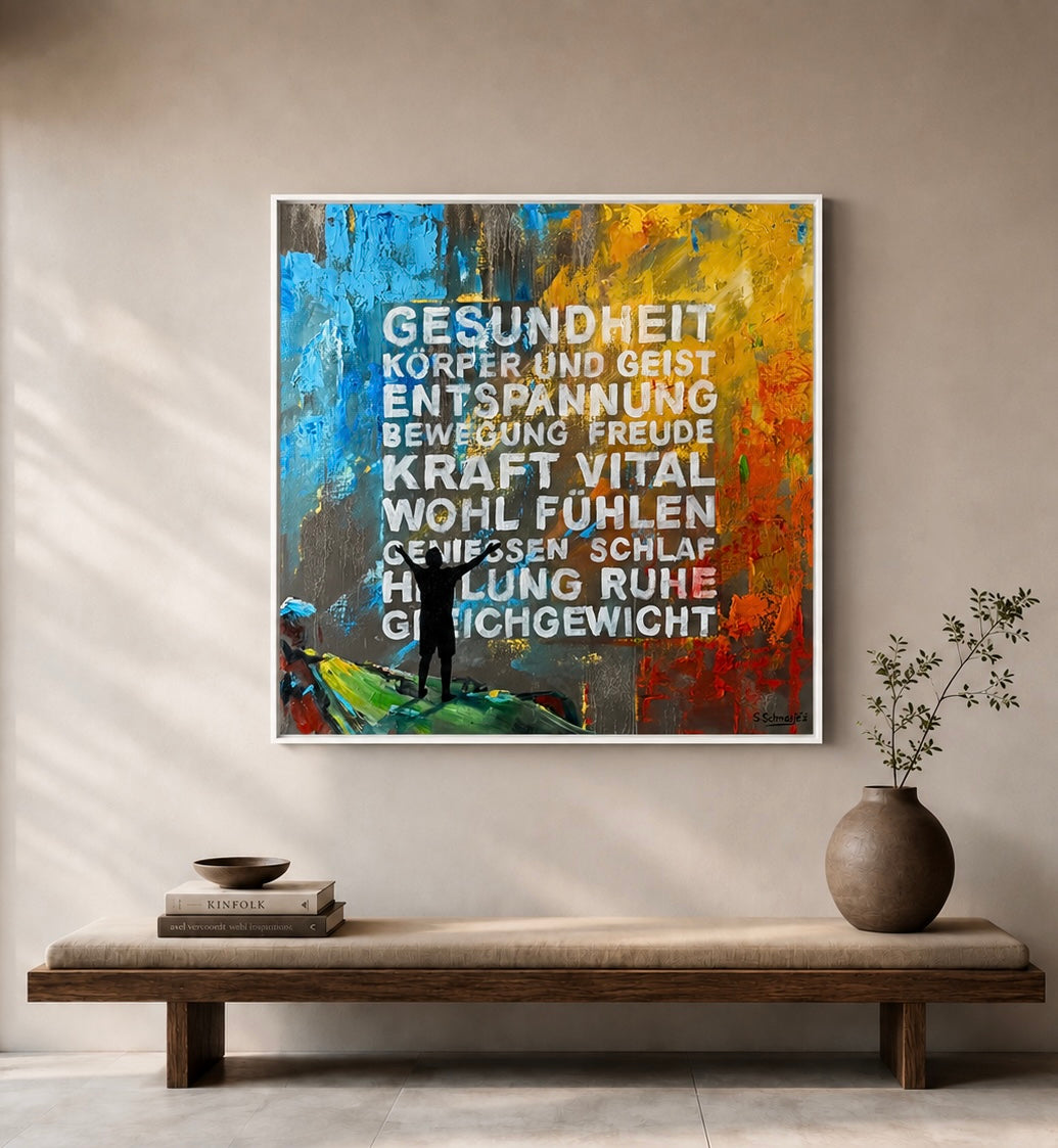 "Wünsche Gesundheit", Öl und Acryl auf Leinwand 80 x 80 cm